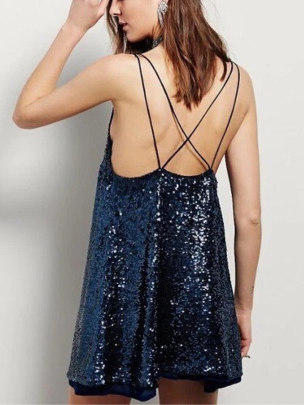 Free People women's dress size XS dark blue sequin mini strappy party slip - Picture 2 of 13